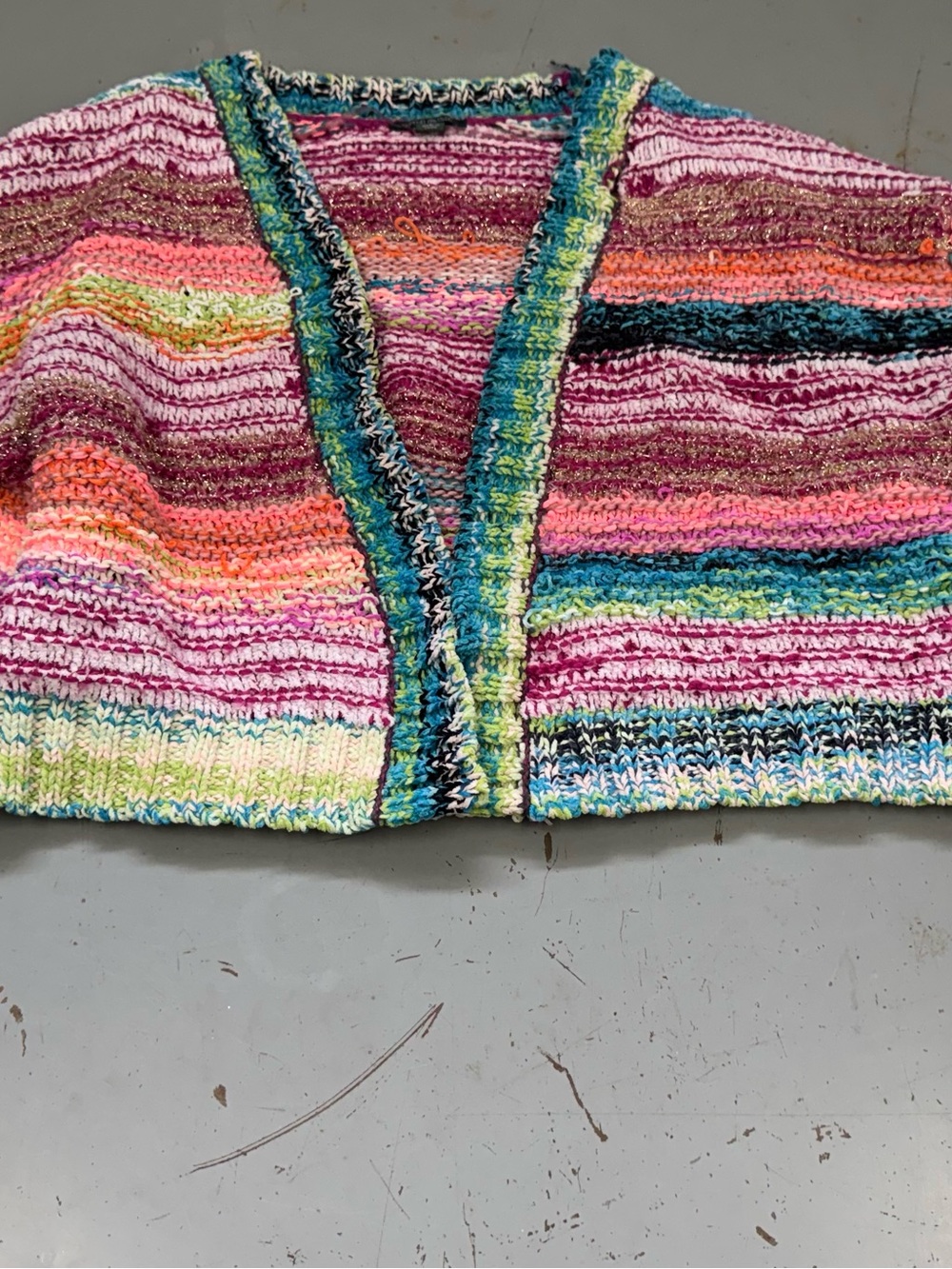 Wild Fable Pink Multicolor Colorful Knit Cardigan Sweater Crop Top siz small Y2K
